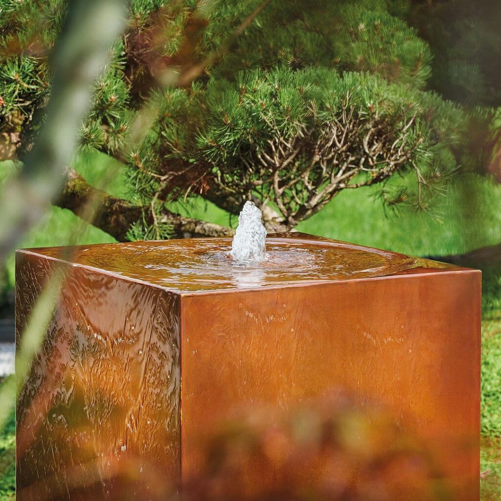 fontaine acier corten découpe laser jardin