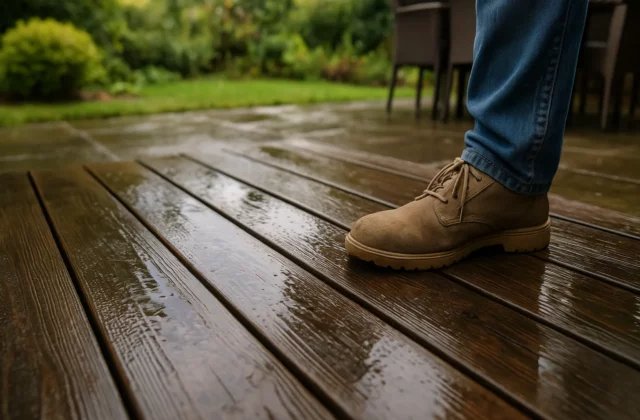 Cette erreur classique rend ta terrasse glissante après la pluie